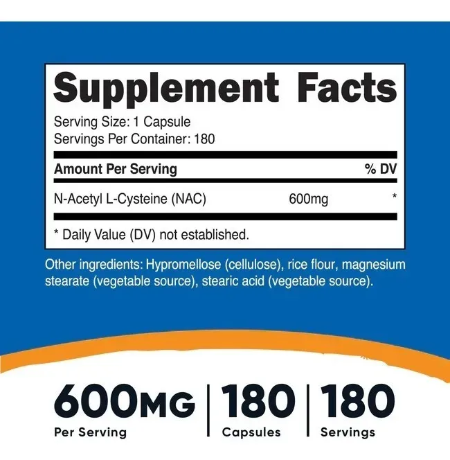 NAC (600 mg) (180 cápsulas) (180 servicios)- Nutricost - Imagen 3
