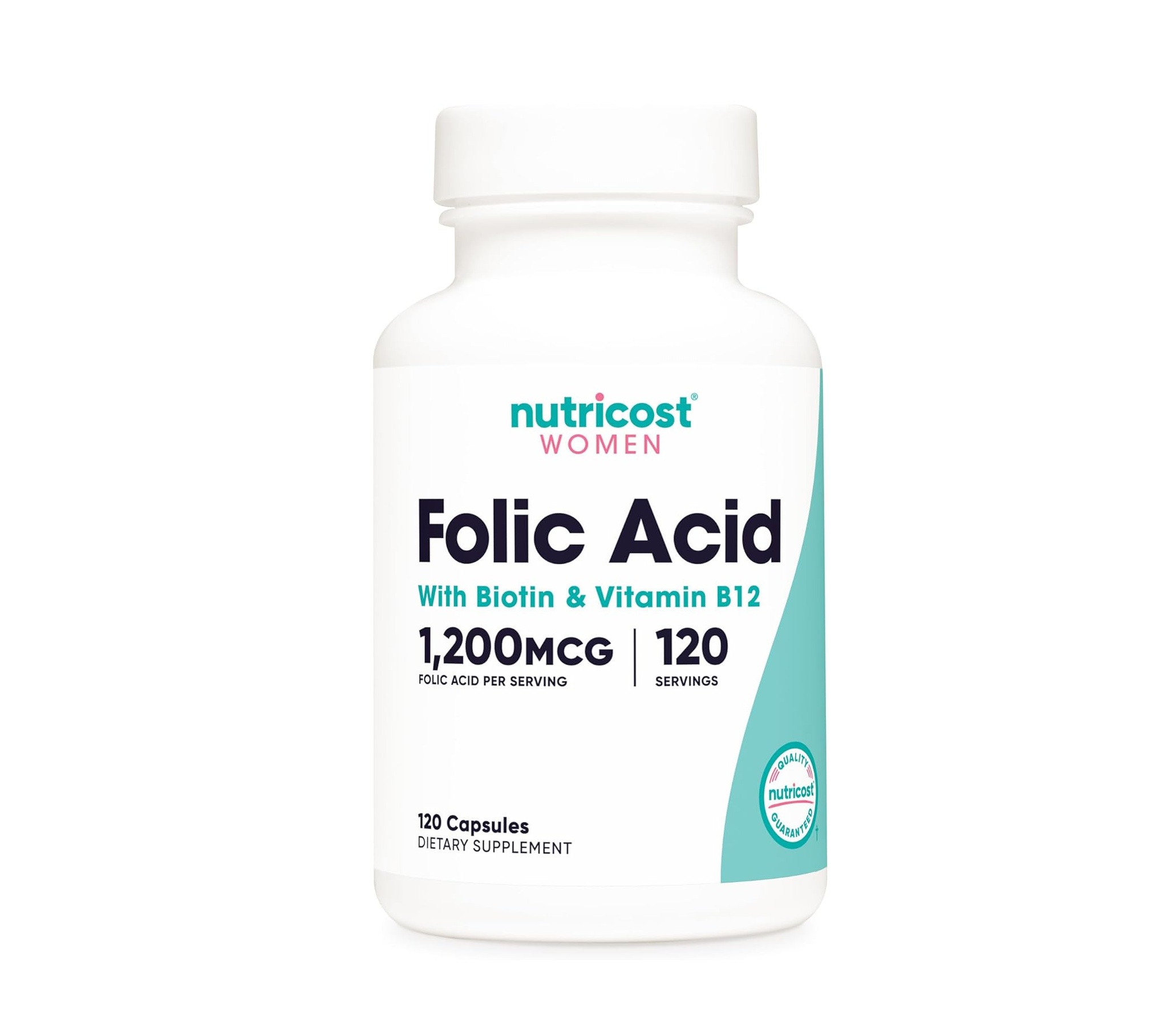 Ácido Fólico 1,200 mcg con B12 y Biotina – 120 Cápsulas | Nutricost
