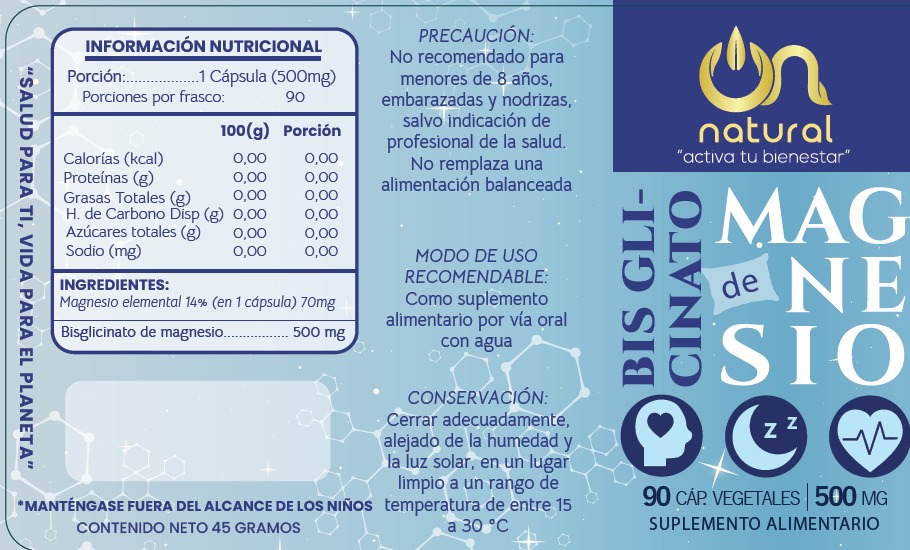 Bisglicinato de Magnesio 500 mg – 90 Cápsulas | ON NATURAL - Imagen 2