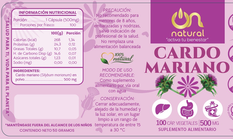 Cardo Mariano 500 mg – 100 Cápsulas Vegetales | ON NATURAL - Imagen 2