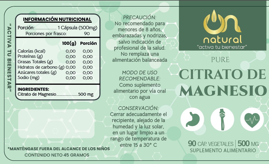 Citrato de Magnesio 500 mg – 90 Cápsulas | ON NATURAL - Imagen 2