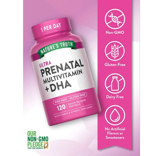 Multivitamínico Prenatal con DHA y Ácido Fólico – 120 Cápsulas | Nature’s Truth - Imagen 3