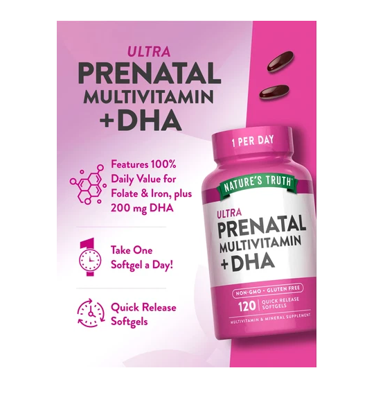 Multivitamínico Prenatal con DHA y Ácido Fólico – 120 Cápsulas | Nature’s Truth - Imagen 6