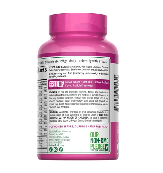 Multivitamínico Prenatal con DHA y Ácido Fólico – 120 Cápsulas | Nature’s Truth - Imagen 4