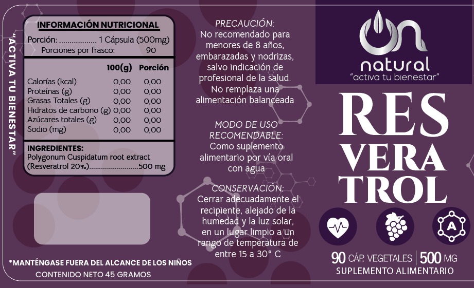 Resveratrol 500 mg – 90 Cápsulas Vegetales | ON NATURAL - Imagen 2
